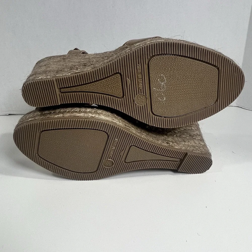 KANNA Women Brown Leather T-Strap Espadrille Wedge Sandals KV1519 Size 9 EU 39